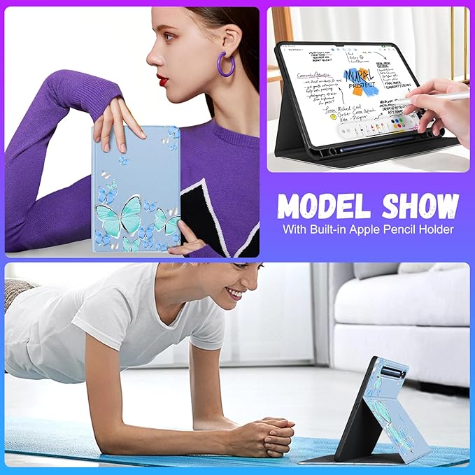 Samsung Galaxy Tab S8/S9 Ultra Case 14.6 Inch 2022/2023 Women Girls Folio Cover With Pencil Holder Cute Girly Design Butterfly Kawaii Pretty Tablet Cases