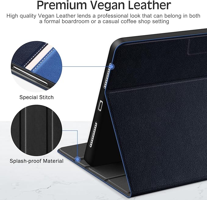 KingBlanc Case for iPad (A16) 11th Generation 11-inch 2025 iPad 10th Generation 10.9 2022 with Pencil Holder Vegan Leather Protective Stand Cover Auto Sleep Wake Multi-Angle Viewing/Typing Blue