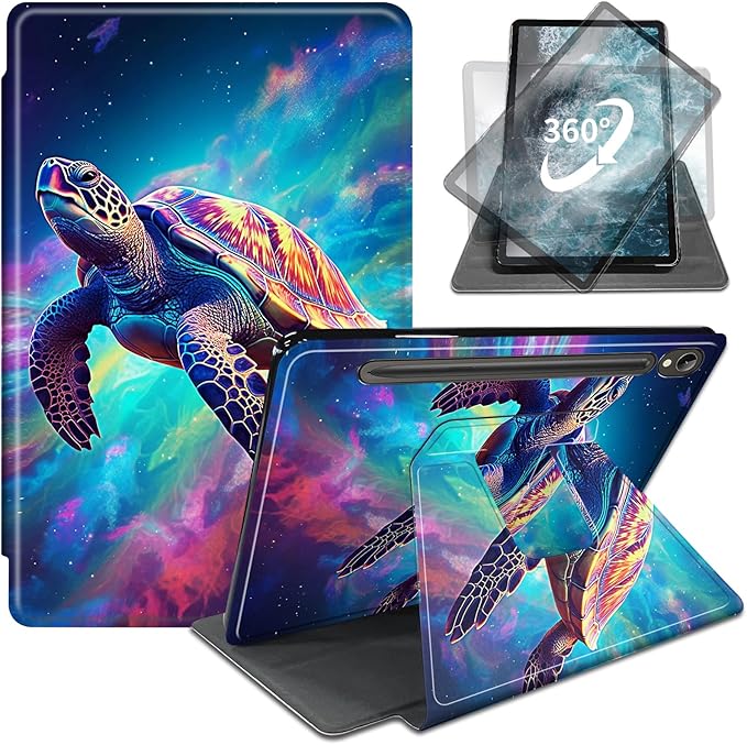 Case for Samsung Galaxy Tab S10 FE 10.9 2025/S9 FE 10.9 Inch/S9 11 Inch 2023 with S Pen Holder360 Degree Rotating Stand PU Leather Cover with Auto Wake/SleepArt Turtle