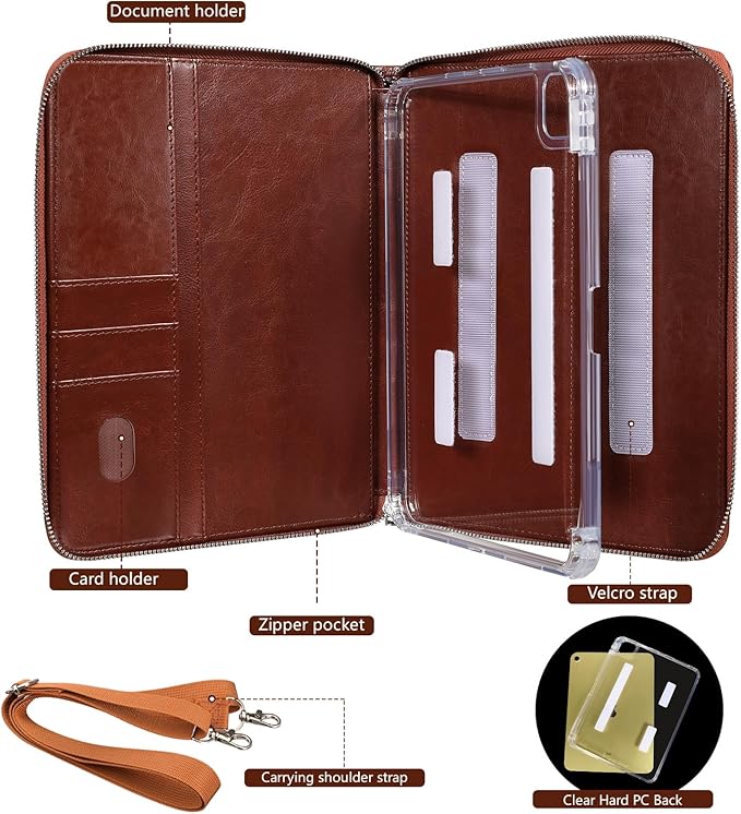 E NET-CASE Case for iPad Air 11-inch M4/M3/M2 (2026/2025/2024)/iPad (A16) 11th Gen 11 2025/iPad 10th Gen 10.9 2022/iPad Air 5th/4th Gen (2022/2020) 10.9 Briefcase-Style Stand Cover(Brown)