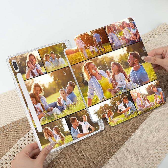 Custom Pictures Personalized Case for Samsung Galaxy Tab S7 FE 12.4 inch(2021) Built-in Pencil Holder Customized Photo Galaxy Tablet Case with Shockproof Protective Cover Clear PC Back Shell