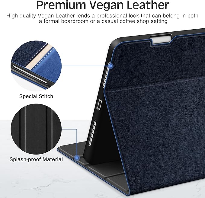 KingBlanc Case for iPad Pro 12.9 6th/5th/4th/3rd Generation 2022/2021/2020/2018 with Pencil Holder Vegan Leather Bicolor Cover Auto Sleep/Wake Support Pencil2 Charging Navy Blue × Royal Blue