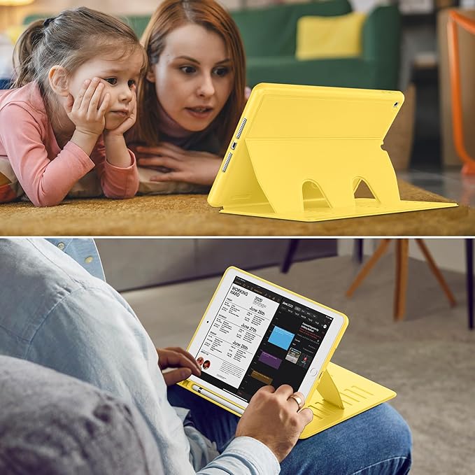 VIKESI Case for iPad 9th / 8th / 7th Generation 10.2 inch (2021/2020/2019 Released)Multiple Angles Magnetic Stand CoverShockproof BackPencil Holderand Auto Sleep/WakeYellow