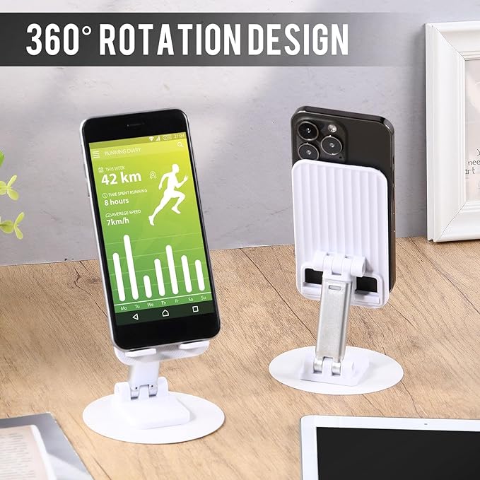 Geelin 12 Pieces 360 White Rotating Phone Stand Desktop Fully Adjustable Foldable Phone Holder with Anti-Slip Pad Lightweight Aluminum Base Tablet Stand for All Phones