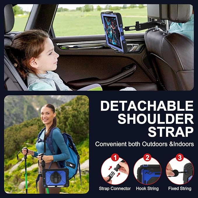 for iPad 9th/8th/7th Generation CaseiPad 10.2 Case 2021/2020/2019 with Cute Key Chain Rugged Protective Case with 360°Rotating Stand &amp Shoulder Hand Strap &amp Pen Slot for 10.2 Inch (Black+Bl