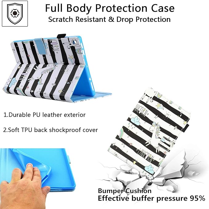 Fire HD 10 Case (9th Generation 2019 and 7th Gen 2017) with Pencil Holder [Multiple Angle Viewing] Stand Smart PU Leather Cover [Auto Sleep/Wake] for Amazon Kindle Fire 10.1 White Horse