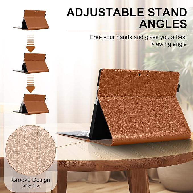 Genuine Leather Case for Microsoft Surface Pro 9/10/11 (13 Inch) with Multi-Angle Stand Magnetic Closure Pencil Holder &amp Type Cover Compatible Brown