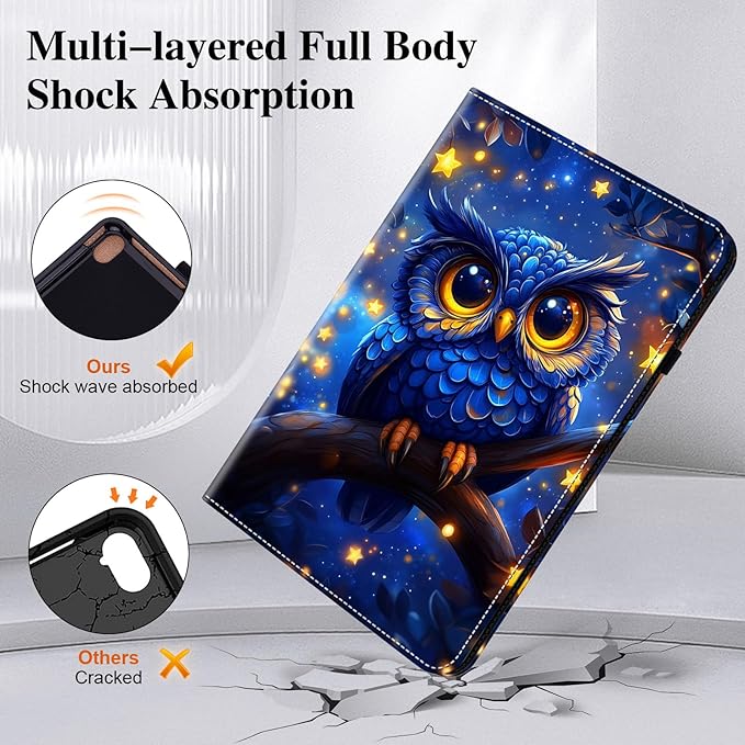 Case for Amazon Fire HD 10 and 10 Plus Tablet (13th/11th Generation 2023/2021 Release) with Multi-Angle Stand and Pen Holder Blue Owl
