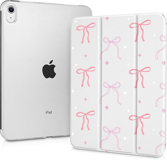 Case for iPad 11 inch A16 2025 Generation 11th / iPad 10.9 inch 10th Generation 2022 Smart Foldable Stand PC Clear Translucent Back Shell Auto Wake/Sleep Slim CoverPink Bows