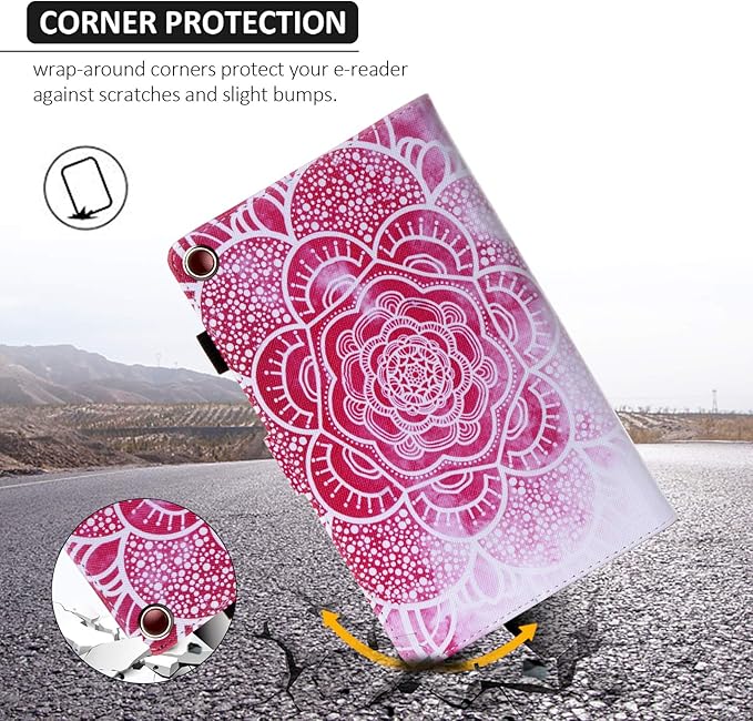Dteck for Fire HD 8 (8th/7th/6th Generation) Smart Folio Case 2018/2017/2016 Release (8) with Auto Sleep Wake/Stand/Card Slots/Stylus PU Leather Protective Cute Slim Magnetic Cover Pink Mandala