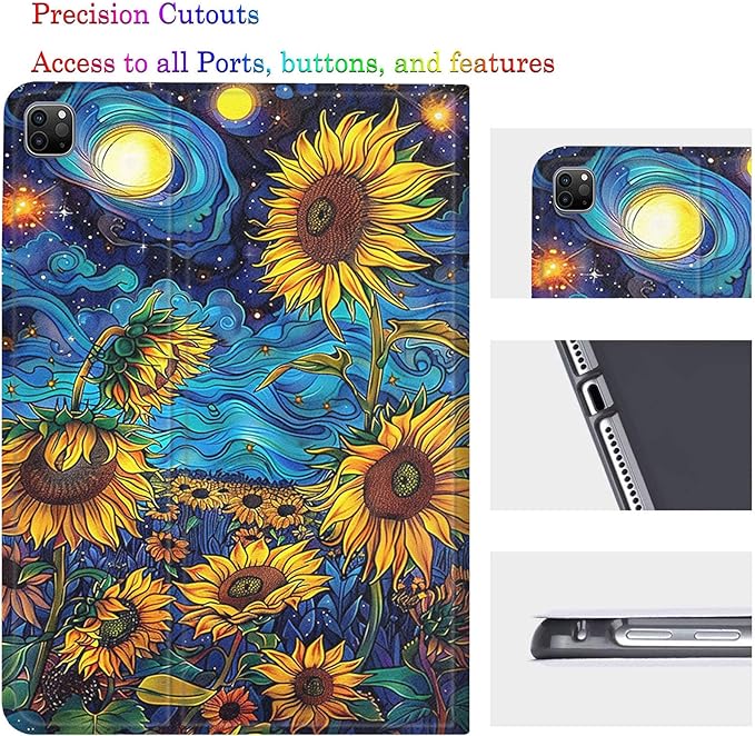 Case for Samsung Galaxy Tab A11/A9 8.7-Inch 2025/2023Adjustable Stand Auto Wake/Sleep Function Full Body Protection Cover - Van Gogh Sunflower Starry Night
