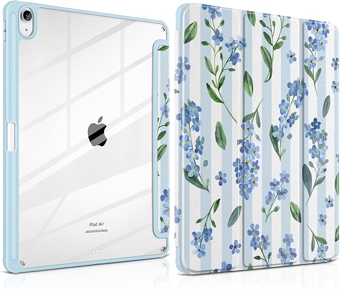 Blue Watercolor Flowers&Stripes