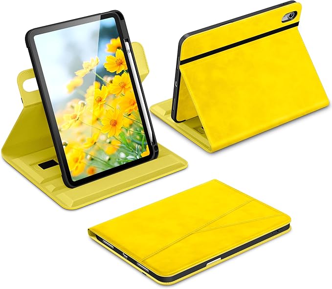 DTTO for iPad A16 Case iPad 11th / 10th Generation Case (2025/2022) 360 Degree Rotating Premium Leather Folio Stand Cover with Pencil Holder Yellow