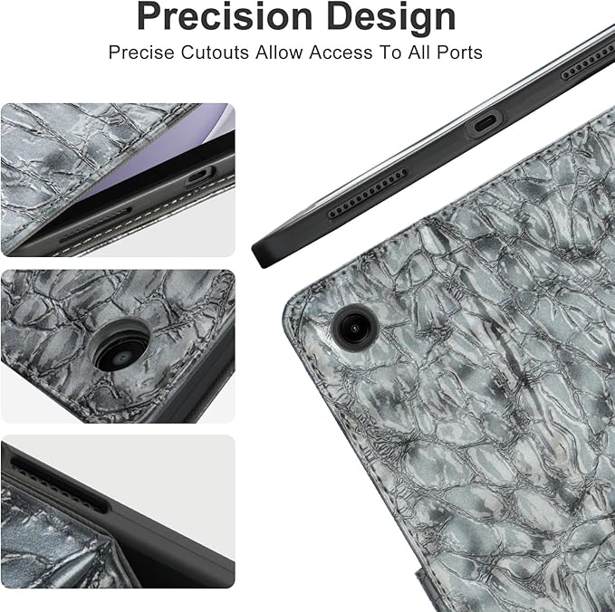 Elegant Case for Samsung Galaxy Tab A9 Plus 11 Inch 2023（Model: SM-X210/X216/X218） Premium Leather Crocodile Cover | Stand | Card Pockets| Wrist Strap| S Pen Holder (Dark Grey)