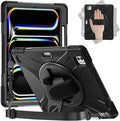 ZenRich iPad Pro 13 Inch Case M4 2024 Heavy Duty Rugged Case for A2925 A2926 A3007 with 360°Rotating Kickstand/Handle/Pencil Holder/Shoulder Strap Black
