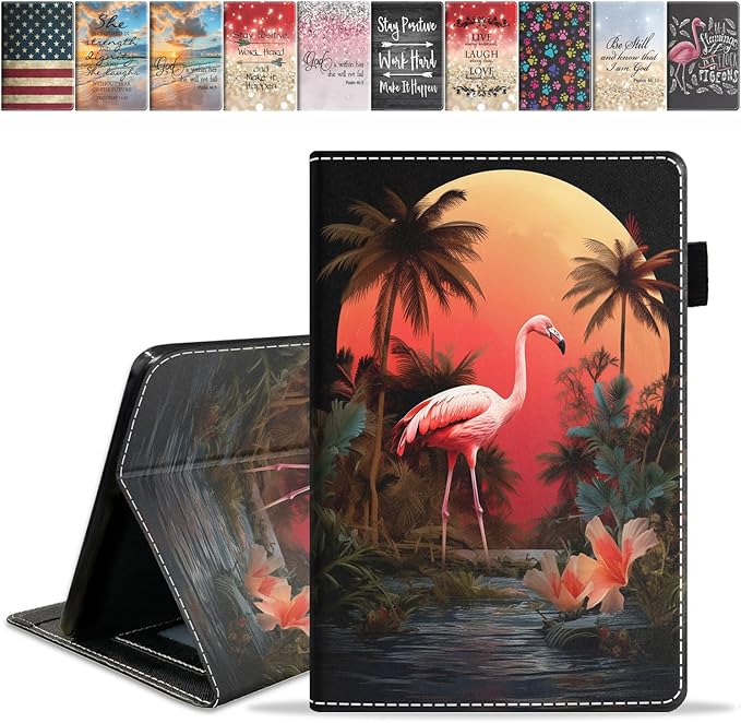 Case for Amazon Kindle Fire 7 Tablet (7 9th/7th Generation 2019/2017 Release) Slim PU Leather Cover with Card Slot &amp Auto Wake/Sleep Flamingo
