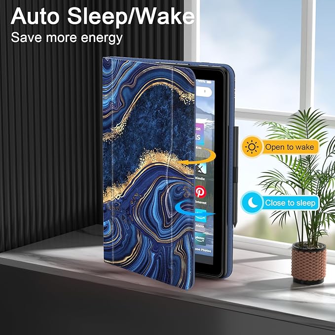 Grifobes Case 8/8 Plus [Only for 2022/2020 Released 12th/10th Generation] Premium PU Leather Folio Stand Smart Auto Wake/Sleep Cover with Built-in Stylus Holder/Pocket Marble Blue
