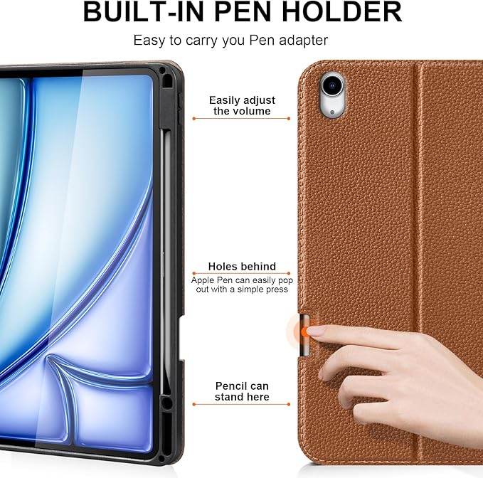 for iPad Air 13 inch Case M4/M3/M2 2026/2025/2024 Premium Leather Protective Cover with Apple Pencil Holder Auto Wake/Sleep Adjustable Stand &amp Multiple Viewing Angles