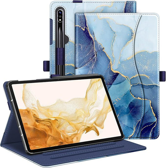 Fintie Case for Samsung Galaxy Tab S10+/ S9+/ S8+/ S7 FE/ S7+ 12.4 Inch Multi-Angle Viewing Protective Cover with Pocket Auto Sleep/Wake Ocean Marble