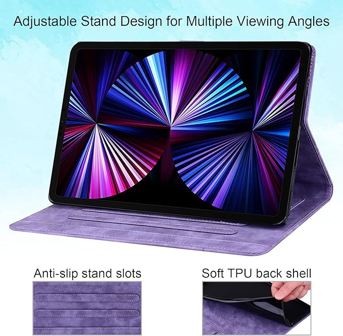 Case for Samsung Galaxy Tab S10 FE+/S10 FE Plus 13.1 Inch 2025 (SM-X620/SM-X626B) with Pencil Holder/Pockets Folio Stand Embossed Cherry Blossom PU Leather Magnetic Wallet Cover Purple Cat