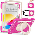 Case for iPad (A16) 11th Generation 11 inch 2025/10th Generation 10.9 inch 2022 Shockproof Cover with Screen Protector/360° Rotate Handle/Bracket/Pen Holder/Shoulder Strap (Rose Red+White)