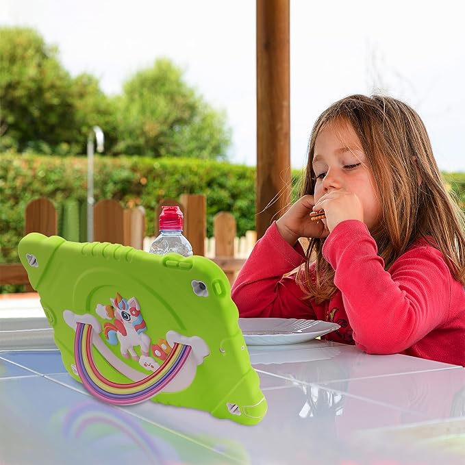 XZC Case for iPad 9th/8th/7th Generation 2021/2020/2019(10.2 inch) Unicorn Cute Cover Heavy Duty Shockproof Protective Case with Built-in Stand Strap for Kids Girls Women (Green)