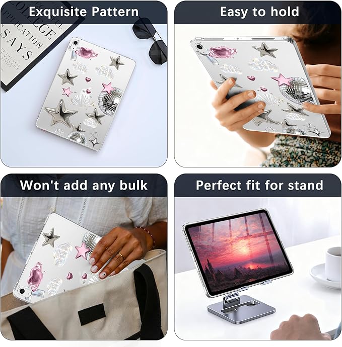 for iPad Air 13 (M3) 2025/ (M2) 2024Preppy Shiny Star Crystal Clear CaseSlim Lightweight Anti-Scratch Soft TPU Bumper Hard Acrylic Back Cover for Women