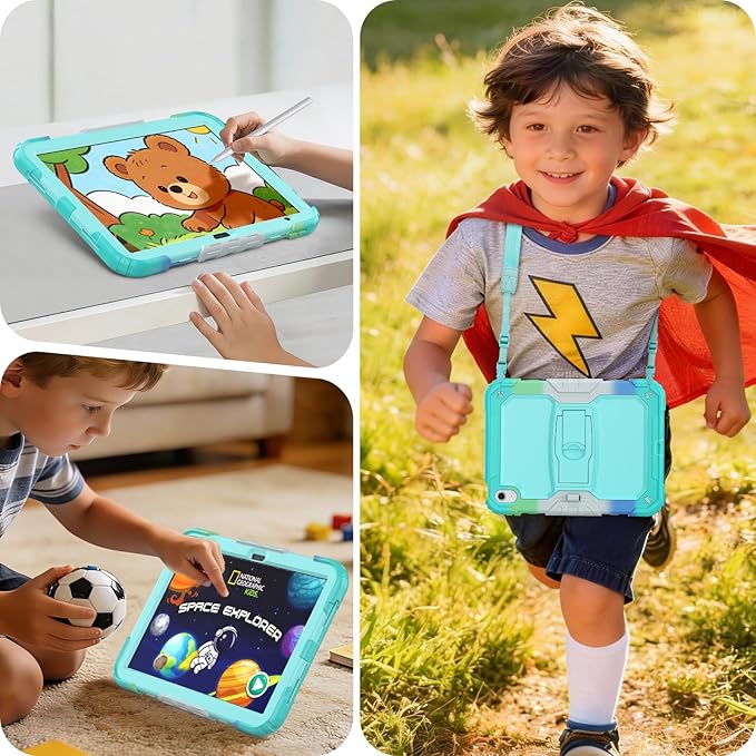 HXCASEAC Kids Case for iPad A16 11th/10th Generation Full Body Protective Design | Foldable Stand | Screen Protector | Pencil Holder Durable for iPad 11th Gen 11 inch / 10th Gen 10.9 inchCamo Blue