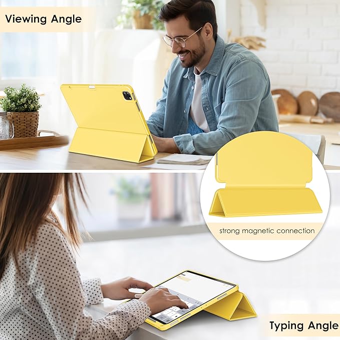 DTTO for iPad Air 13 Inch Case M4/M3/M2 2026/2025/2024 iPad Pro 12.9 Inch Case (6th/5th/4th/3rd Gen) Smart Slim Trifold Stand Soft Cover with Pencil Holder Yellow