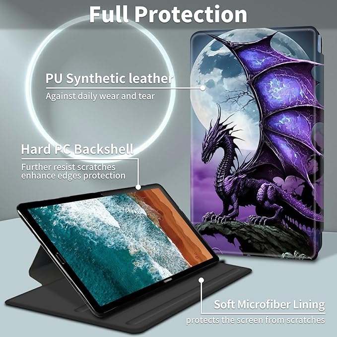 for Fire HD 10 Case 2021Fire HD 10 Plus Tablet Case (11th Generation2021 Version)360 Degree Rotating Swivel Stand Cover for Amazon Kindle Fire HD 10 11th Gen-Arcient Dragon Purple