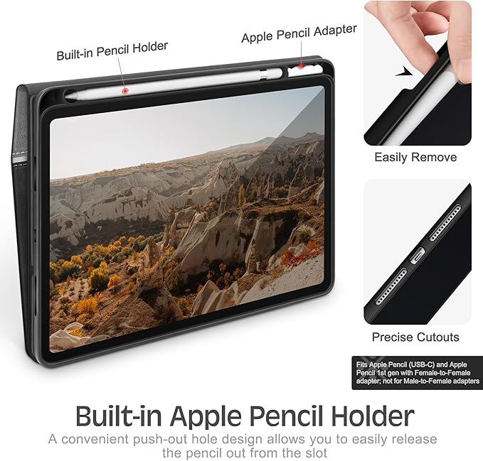 KingBlanc Case for iPad (A16) 11th Generation 11-inch 2025 iPad 10th Generation 10.9 2022 with Pencil Holder Vegan Leather Protective Stand Cover Auto Sleep Wake Multi-Angle Viewing/Typing Black