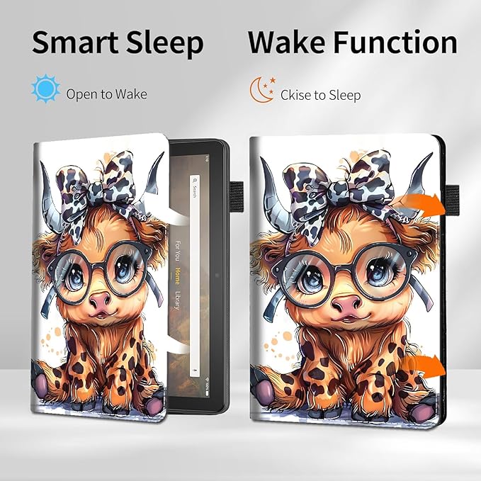 Case for All-New Amazon Fire HD 10 and 10 Plus Tablet (13th/11th Generation 2023/2021 Release) 10.1 - Slim Fit Standing Cover with Auto Sleep/Wake Highland Cow Cute Leopard Bow Baby Cow