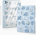 Cute Sea Shell Conch for iPad Pro 11 Inch Case (M5/M4) 2025/2024 with Pencil Holder Auto Sleep/Wake Blue Leather Clear Acrylic Back Cover