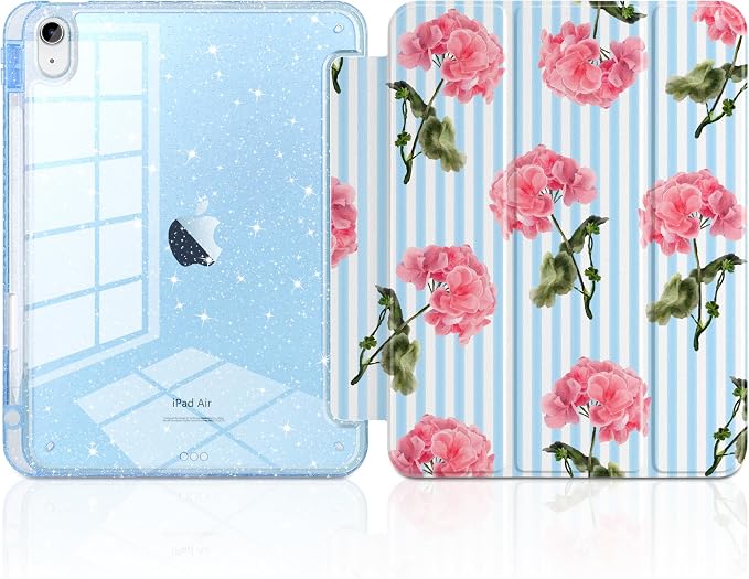Geranium Flowers & Blue Stripes