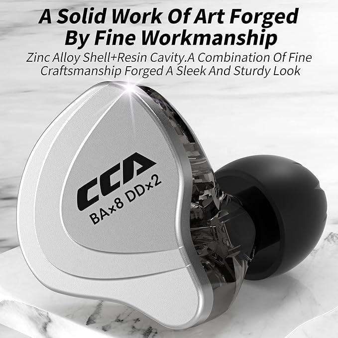 CCA C10 in Ear Monitor Headphone 10 Hybrid Drivers Wired Earbud 4BA 1DD HiFi IEM Earphones Stereo Noise Isolating Earphone with Detachable Cable for Musicians Singers Studio Audiophiles Dj PC