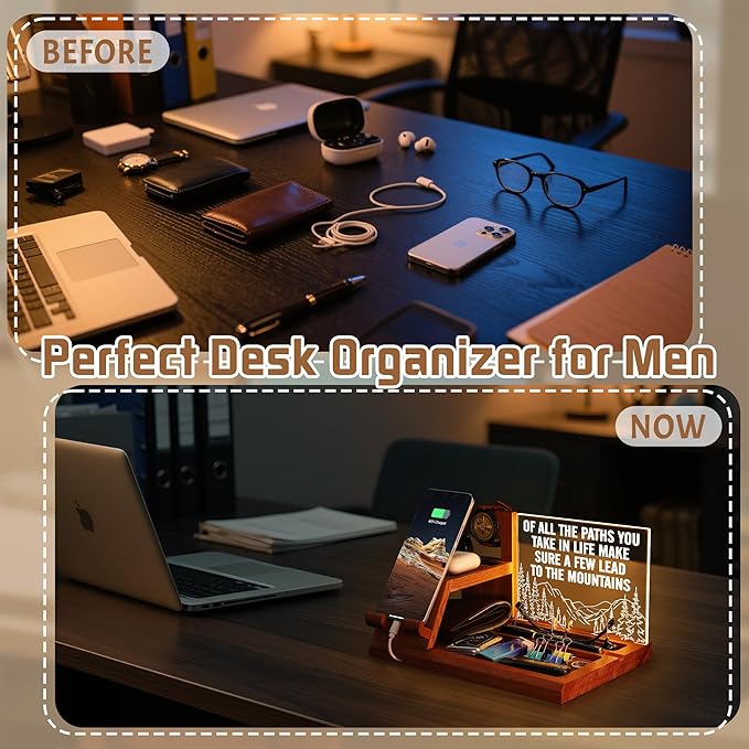 Attivolife LED Phone Dock Valentine's Day Gift for Men with Light - Desk Organizer &amp Charging Station for Phone Best Father's Day Birthday for Him Husband Boyfriend