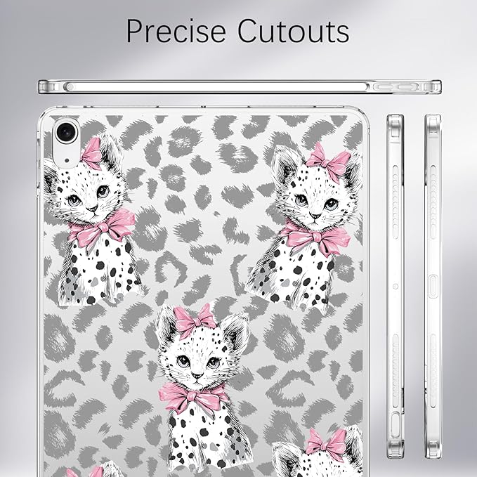 for 11 iPad Pro 4th/3rd/2nd/1st Gen (2022/2021/2020/2018)Cute Leopard Cat Crystal Clear CaseSlim Lightweight Anti-Scratch Soft TPU Bumper Hard Acrylic Back Cover for Women