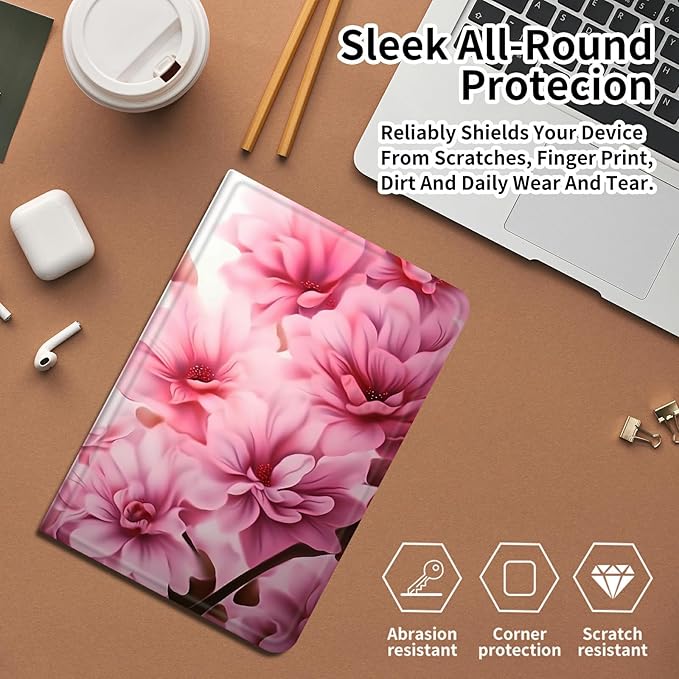 DIGTIALLL Case for iPad Air 5th/4th Generation (2022/2020 Release) 10.9/iPad Pro 11 2022/2021/2020 Release PU Leather Smart Premium Stand Protective Cover with Auto Sleep/WakePink Flowers