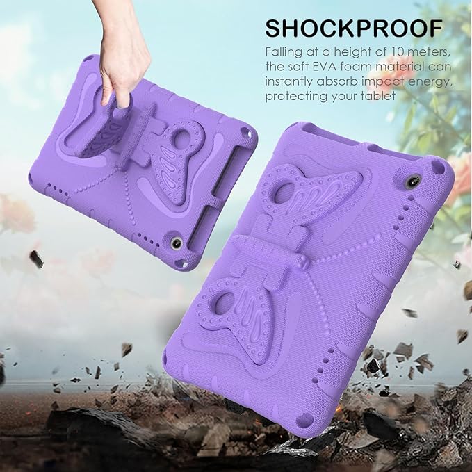 for Kindle Fire HD8 (2020/2022) Kids Girl Tablet Case Butterfly Wings Kickstand EVA Material Light Weight Shockproof Rugged Heavy Duty Kids Case for Kindle Fire HD8 Plus (2020/2022) (Violet)