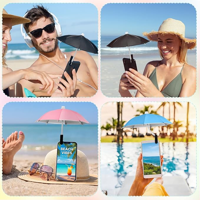Flutesan 6 Sets Phone Umbrella for Sun Phone Umbrella Cell UV Protection Anti Glare Sun Shade Adjustable Sunshade with Hand Style Suction Cup Outdoor Shield Sunshade for Summer beach