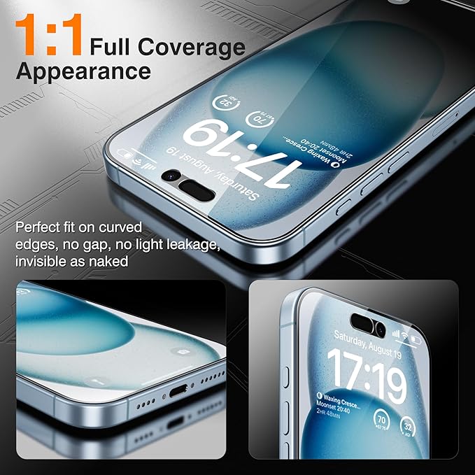 EZ-GLAZ- 4 Pack for iPhone 15 Plus Privacy Screen Protector [6.7] With 2 Pack Camera Lens Protector 9H+ Hardness 12FT Military Grade Shatterproof Scratch Resistant Durable Tempered Glass Film with F
