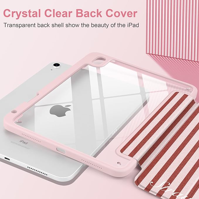 Case for iPad (A16) 11th Generation 11 inch 2025 /iPad 10th Gen 10.9 2022 -Premium Shimmering Silk Texture Trifold Cover with Clear Back Luxury Coquette Aesthetic Protective Skin Red Striped