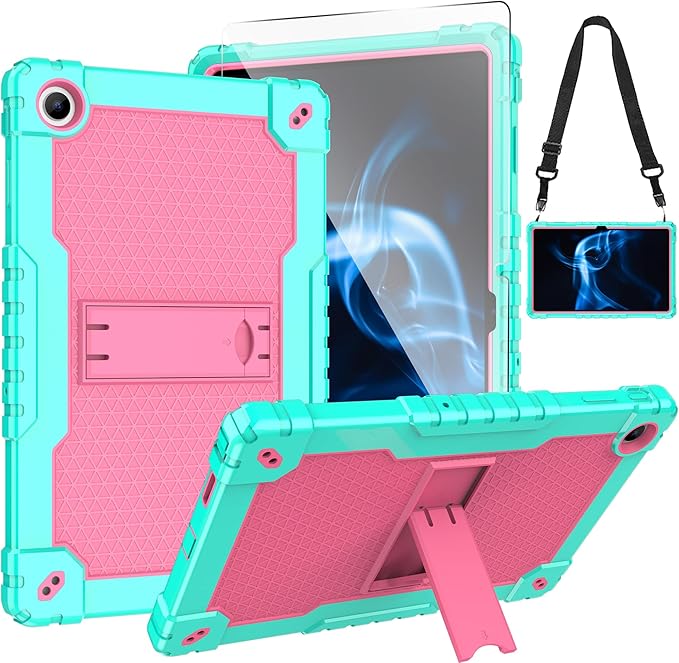 for Onn 10.4 Tablet Pro 2023 Model: 100110603 Case Built in Kickstand Heavy Duty Hybrid Case Hard Back Case Come with Tempered Glass/Shoulder Strap for Onn 10.4 Tablet Pro (Green+Pink/1 Pcs)