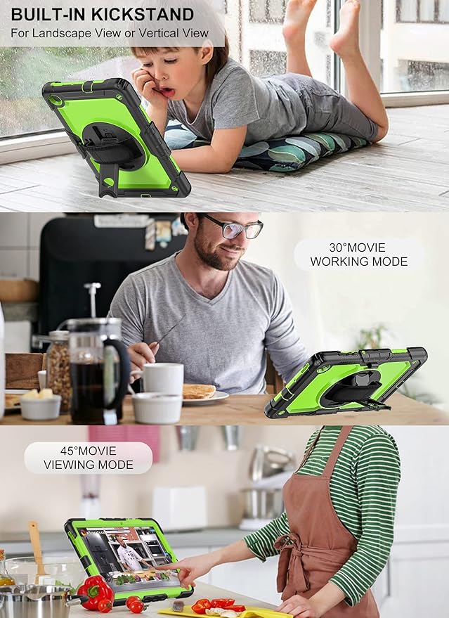 Case for Samsung Galaxy Tab S6 Lite Case 10.4 [with Tempered Glass Screen Protector] 2024/2022/2020 (SM-P610/P615/P613/P619) Rotating Kickstand Shoulder &amp Hand Strap (Green)