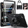 Gerutek Case for iPad Pro 11 inch M5/M4 (2025/2024) Tablet Case Cover Protective with Screen Protector Pencil Holder 360 Rotating Handle Stand Shoulder Strap for iPad Pro 11 6th/5th Gen-Black
