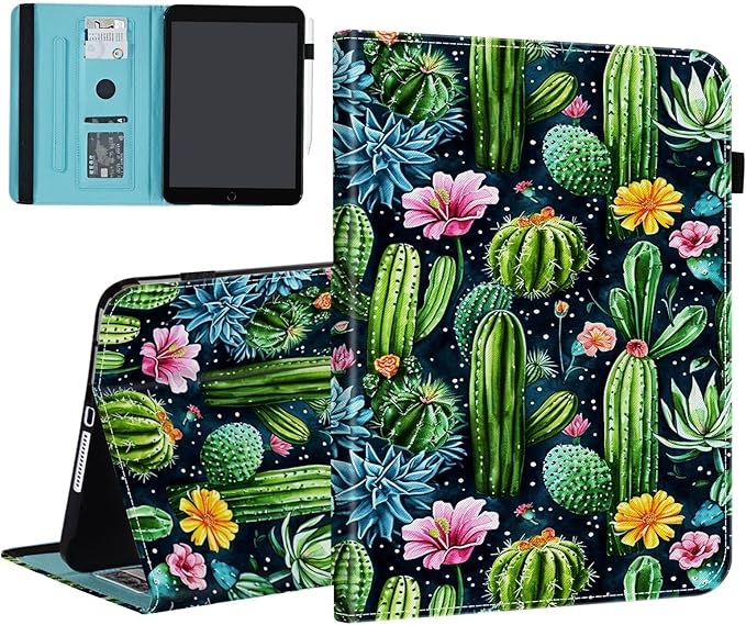 Case for Samsung Galaxy Tab S9 FE 5G 10.9 Inch/Galaxy Tab S9 11 Inch 2023Card Slot PU Leather TPU Case Pen Holder Auto Wake SleepCute Cactus