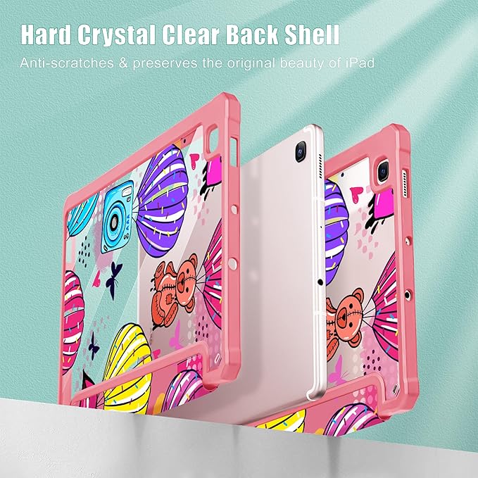 Mektron Case for Samsung Galaxy Tab S6 Lite 10.4 Inch 2024/2022/2020 with S Pen Holder Multi-Angle Viewing with Shockproof Cover Clear Shell + Trifold Stand + Auto Wake/Sleep Hand Drawn Graffiti