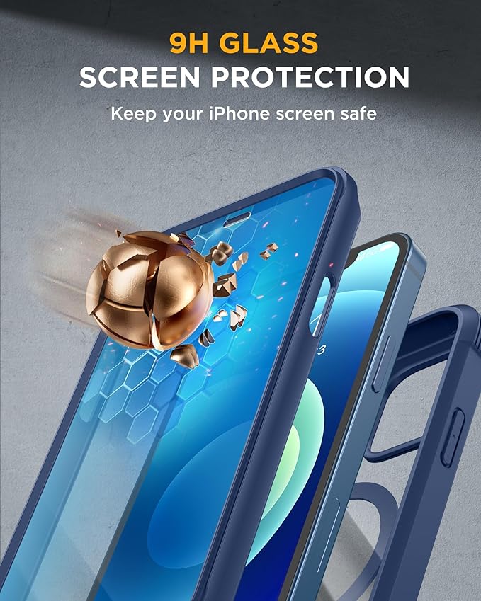Miracase Magnetic for iPhone 12 mini Case [360 Full-Body Protection &amp Complete Camera Guard] Drop &amp Scratch-Resistant Shockproof Stylish Clear iPhone Case iPhone 12 mini Cover Blue