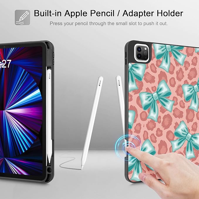May Chen Case for iPad Pro 11 inch (4th 3rd 2nd &amp 1st Gen) 2022 2021 2020 2018Trifold Stand with Auto Wake/Sleep Soft TPU Protective Stand Back Cover Mint Green Bow