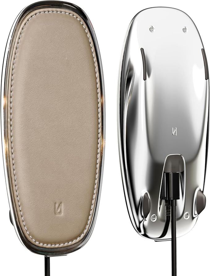 Lunar Artefacts Wireless Charger Lunar Sahara Tan Beige Leather Chrome Plated Brass